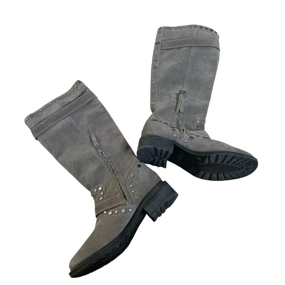 Sam Edelman Suede Studded Knee High Boots Women's Biker Rugged Sz 7.5 Grey - Picture 7 of 12